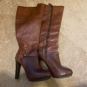 NINE WEST CRAFTWORK TALL PLATFORM BOOTS LEATHER SIZE 8